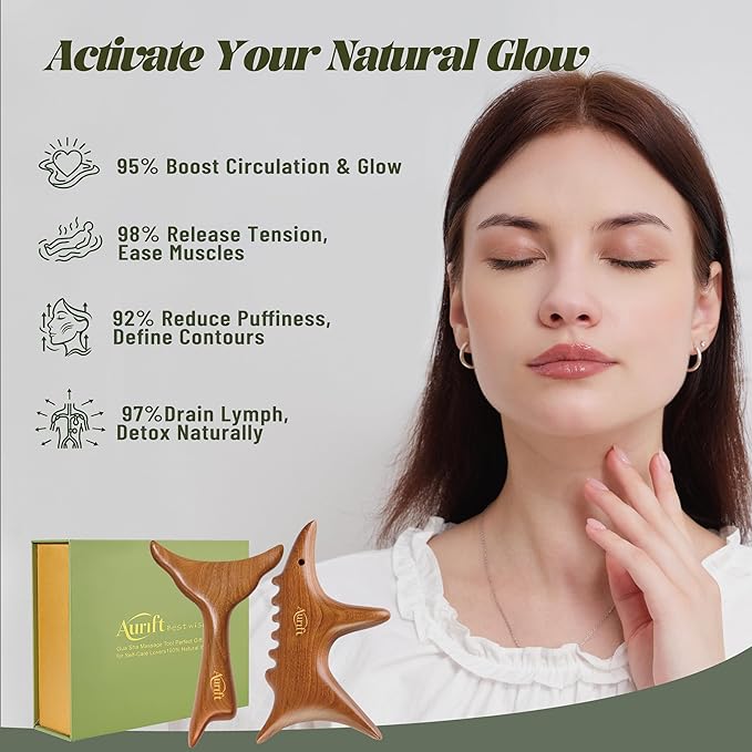 Gua Sha Tool & Acupoint Massage Set, Christmas Gifts for Adults Women, Wood Therapy Massage Tools for Body & Face, Lymphatic Drainage Massager, Jaw Lifting for Relaxation, Foot Self Care