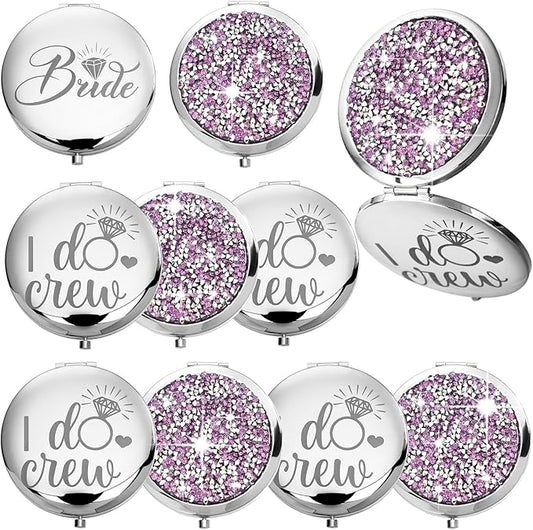 Barydat 10 Pieces Bridesmaid Gifts Set Magnifying Compact Mirror Bride I Do Crew Bridesmaid Proposal Gifts Travel Small Mirror for Purse Makeup Pocket Mirror for Women Wedding Party(Purple)