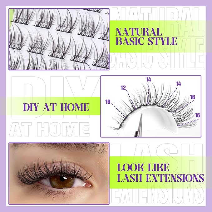 Mavphnee Natural Lash Clusters Wispy Eyelash Extensions C-Curly Lash Extension10-16MM Eyelash Clusters 132 Pcs Lash Individuals DIY at Home