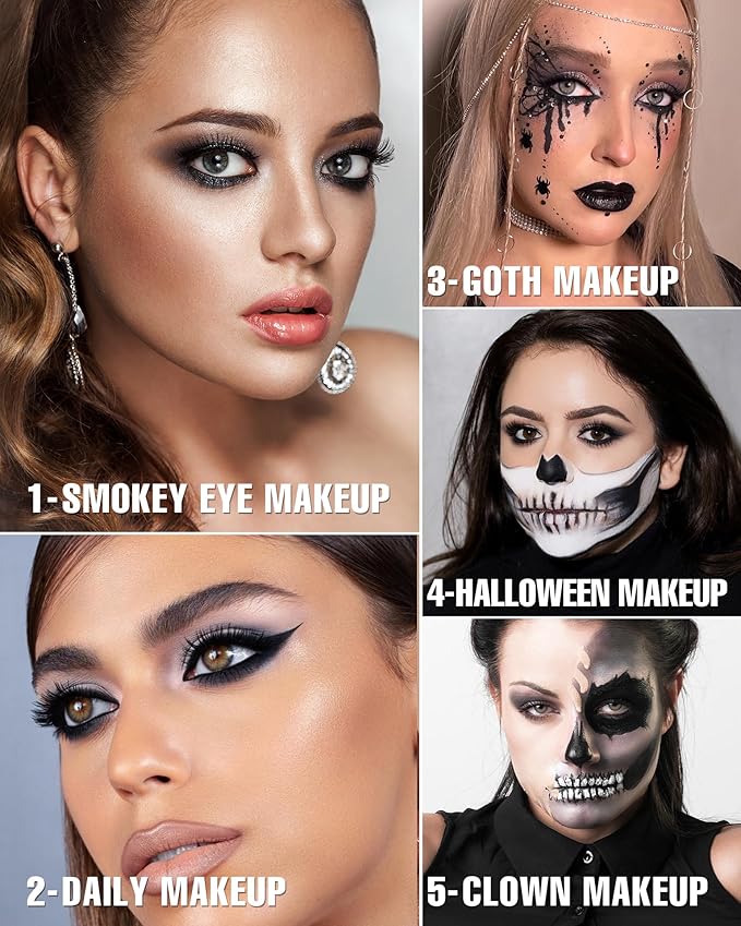 Black Smoky Eye Shadow Palette - 8 Color Dark Grey Smokey Eyeshadow for Goth Makeup, Pigmented & Long Lasting