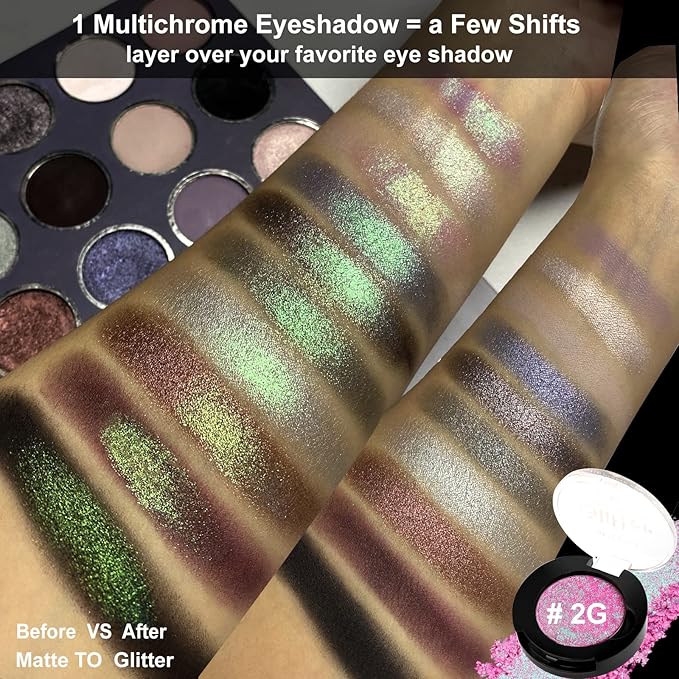 Afflano Chameleon Glitter Eyeshadow Metallic Eyes Makeup, Color Changing Holographic Multichrome Eyeshadow Shimmer, Highly Pigmented Duo Chrome Minerals Eye Shadow, Sparkling Face Highlighter