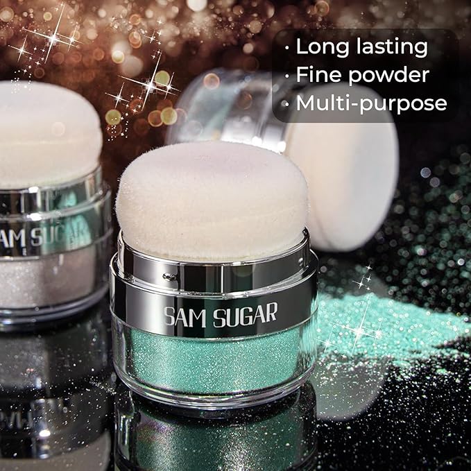 Body Shimmer Powder, Glitter Highlighter for Face, Liquid Highlighter Blush Body Glow Shimmer Powder Fairy Brightening Makeup Stick for Eyes, Hair (Cyan, 1.13 Oz)