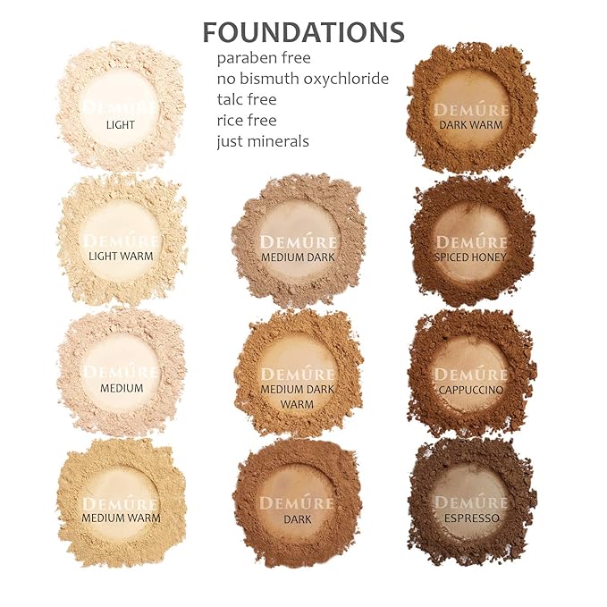 Demure Mineral Make Up, Medium Warm Mineral Foundation Makeup, Concealer Makeup, Natural Makeup Made with Pure Crushed Minerals, Loose Face Powder.