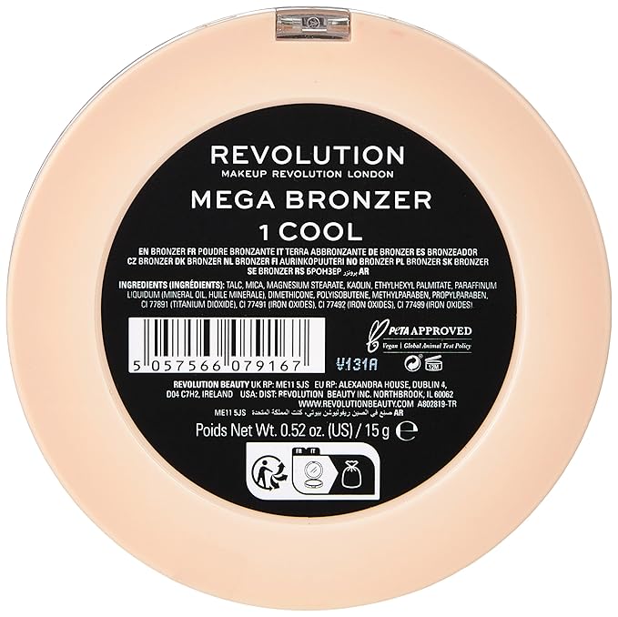 Makeup Revolution Mega Bronzer Powder, Matte Finish, For Light To Deep Skin Tones, Vegan & Cruelty Free, Cool, 0.52 oz/15g