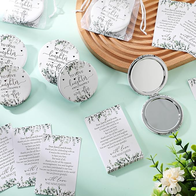 25 Sets Bridal Shower Party Favors for Guests Compact Mirror Bulk to Love Round Portable Mirrors Leather Compact Mirrors Thank You Cards with Organza Bags Wedding Guests Souvenir Gift
