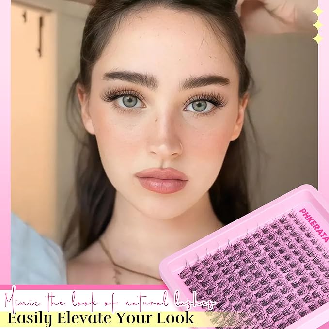 Natural Lash Clusters Kit Invisible Band Eyelash Clusters Wispy Lash Extension Kit DIY Cluster Eyelash Extension Kit Individual Lashes with Lash Glue Bond and Seal Tweezers, 8-16mm