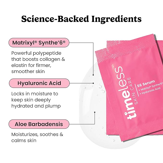 Timeless Skin Care Matrixyl Synthe’6 Serum - Face Serum for Skin Care - with Hyaluronic Acid for Hydration - Pouches