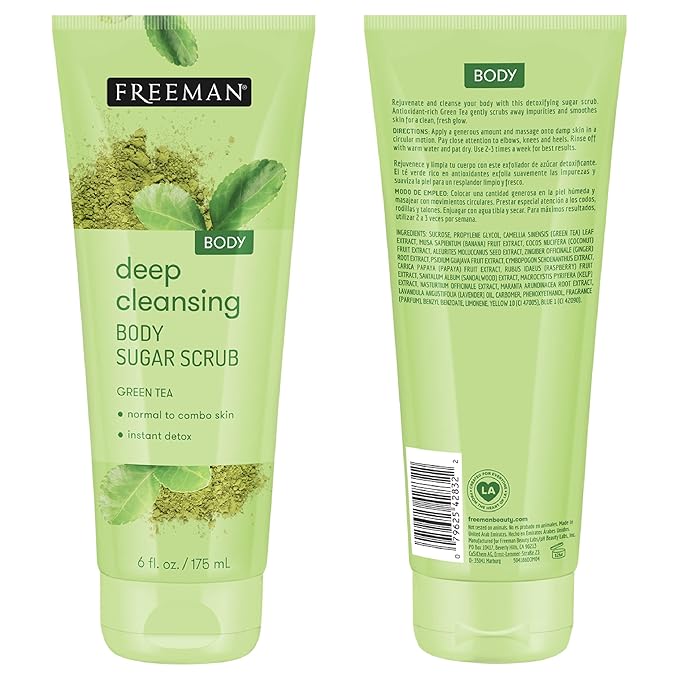 Freeman Sugar Body Scrub Set, Strawberry Milk, Green Tea, and Coffee Body Scrubs, Hydrating, Exfoliating, & Deep-Cleansing Skincare, Removes, Dirt, Oil, & Impurities, Self-Tan Prep, 3 Count