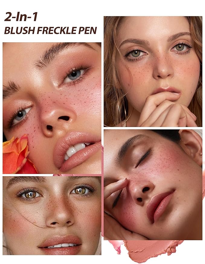 Freckle Pen and Liquid Blush Makeup Set, Freckle Stamp, Freckle Blush Liquid Pencil with Powder Puff, Freckles Tattoo, Waterproof Quick Dry Long Lasting, Natural Sun-kiss Face Makeup #01