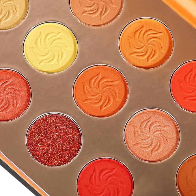 Afflano Red Orange Eyeshadow Palette Sunset 15 Color, Highly Pigmented Glam Fall Eye Shadow Makeup Palettes, Nudetude Brown Yellow Gold Orange Matte Glitter Shimmer Warm Eyeshadow Pallet