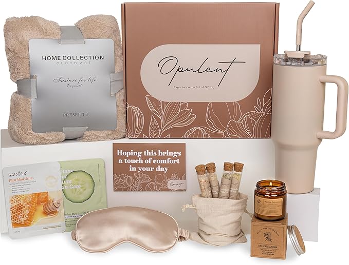 Care Package for Women - Luxury Self Care Gifts for Women | Includes Cozy Blanket, 40oz Tumbler, Candle, Bath Salts - Unique Birthday Box for Her - Get Well Soon Basket and Hug in a Box