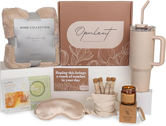 Care Package for Women - Luxury Self Care Gifts for Women | Includes Cozy Blanket, 40oz Tumbler, Candle, Bath Salts - Unique Birthday Box for Her - Get Well Soon Basket and Hug in a Box