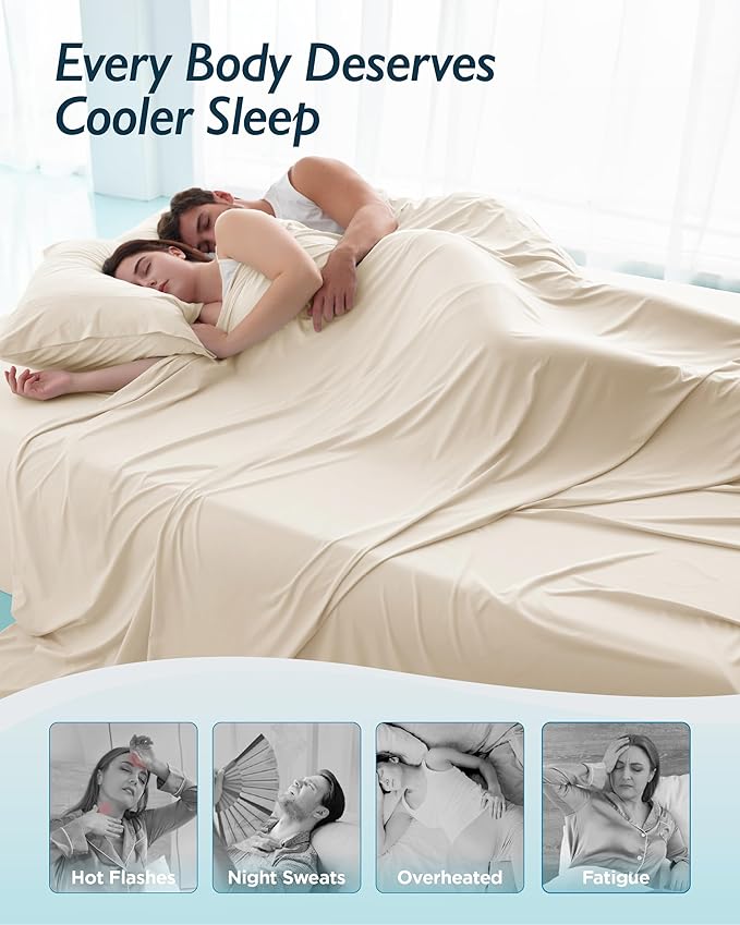 Breescape Cooling Sheet Set Full Size - BlendTek™ Dry & Cool Technology for Hot Sleepers and Night Sweats, Q-Max>0.46 Tech, Deep Pocket Up to 18", 360° Elastic Band, Ivory