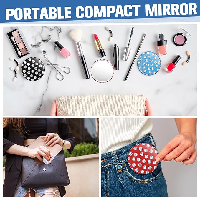20 Pcs Volleyball Compact Mirrors Gifts Stuff for Team Colorful Pocket Makeup Mirror Bulk 2.76 Inch Portable Volleyball Team Girl Player Accessories Party Favors Supplies