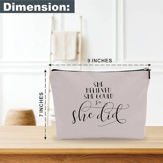 Minimalism Makeup Bag - She Believe She Could So She Did - Quotes Cosmetic Bag, Toiletry Bag Gift For Girls, Teen, Sister, Besties, Personal Care & Accessories(Warm Grey) - A05