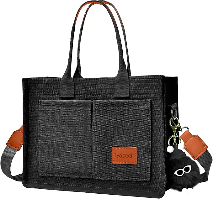 Canvas Tote Bag for Women With Pockets, Laptop Work Crossbody Purses Everything Shoulder Tote Bag Everyday Satchel Handbags