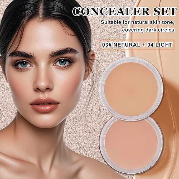 2PCS Under Eye Concealer for Dark Circles Color Correcting Corrector Full Coverage,Pro Tattoo Cover up Makeup Concealer Makeup (03 Netural+04 Light)