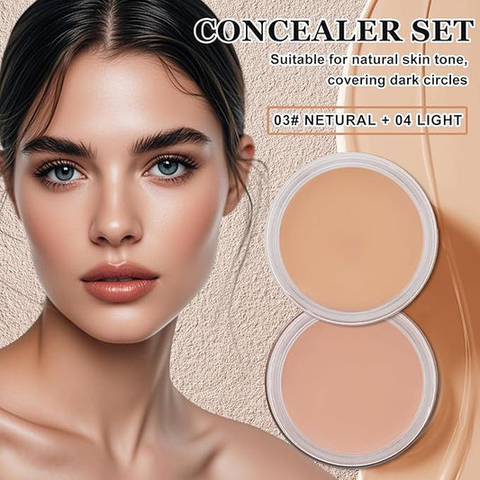 2PCS Under Eye Concealer for Dark Circles Color Correcting Corrector Full Coverage,Pro Tattoo Cover up Makeup Concealer Makeup (03 Netural+04 Light)