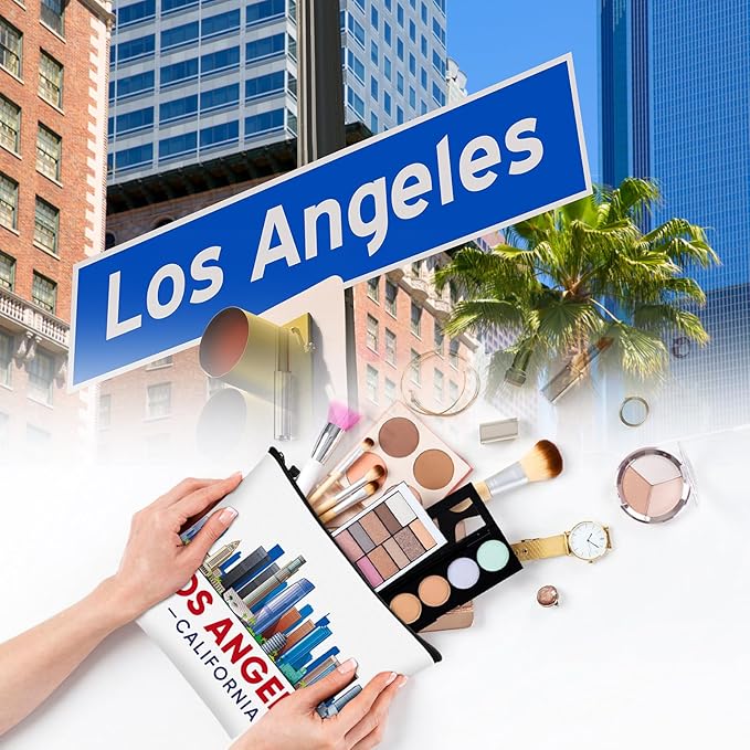 9 Pcs Los Angeles Cosmetic Bag New York Souvenir Zipper Pouch Los Angeles Souvenir Gifts Italy Paris Broadway Alaska Makeup Purse for Girls Women Traveler Birthday Christmas Party Favors