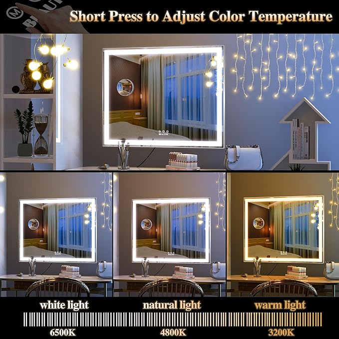 BEAUTME Vanity Mirror with Lights, Hollywood Lighted Makeup Mirror for Dressing Room & Bedroom, Slim Aluminium Frame Design(Silver,28.3" x 22.2")