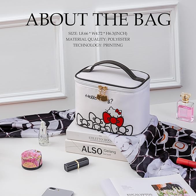 AmBealla Makeup Bag Large Waterproof Cosmetic Bags with Makeup Brush Holder, Cute Printed Makeup Organizer for Women Traveling,Portable Toiletry Bag for Girls