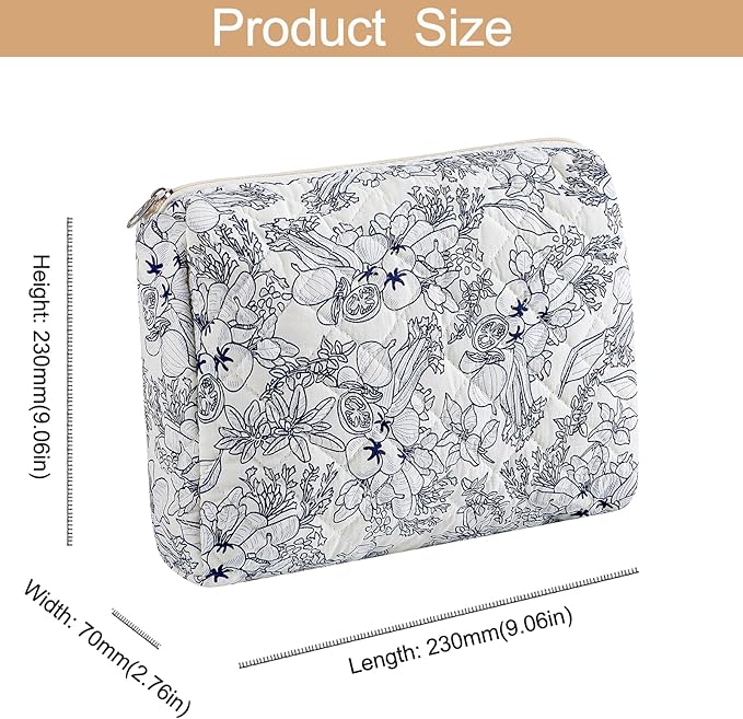 Makeup Bag Travel Cosmetic Bag for Women Girls, Zipper Make Up Pouch, Floral Flowers Toiletry Organizer Makeup, Portable Storage Bag, Cosmetic Travel Cloth Bag (2 Pack (L+S)/Navy Blue Flower)