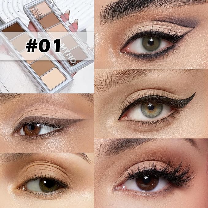 5 Colors Matte Eyeshadow Palette with Brush - Neutral Nude Taupe Brown Eye Shadow Palette Makeup, Natural Waterproof Cool-Toned Eyeshadow for Green & Blue & Brown Eyes and Smokey Makeup, 01#