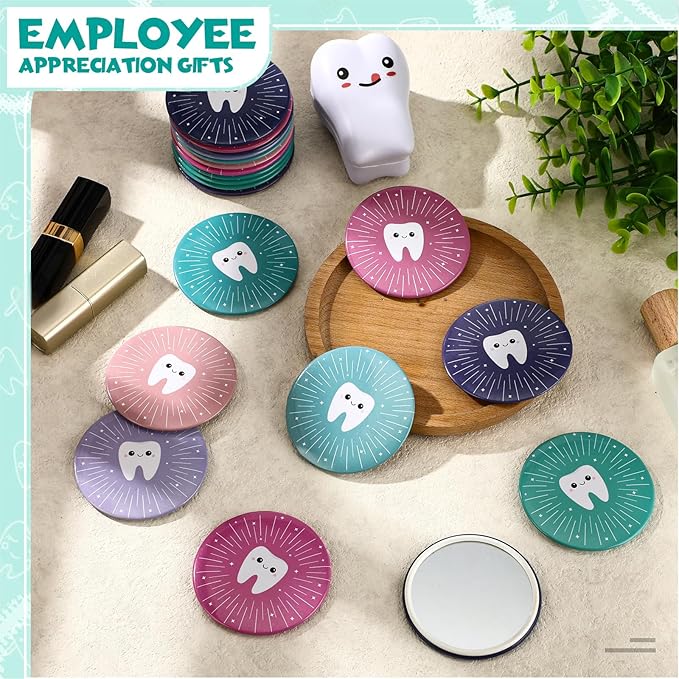 Geetery 18 Pcs Dentist Graduation Gifts Tooth Compact Mirrors Dental Hygienist Assistant Gift Graduation Accessories for Dental Students Woman Office Staffs Assistants