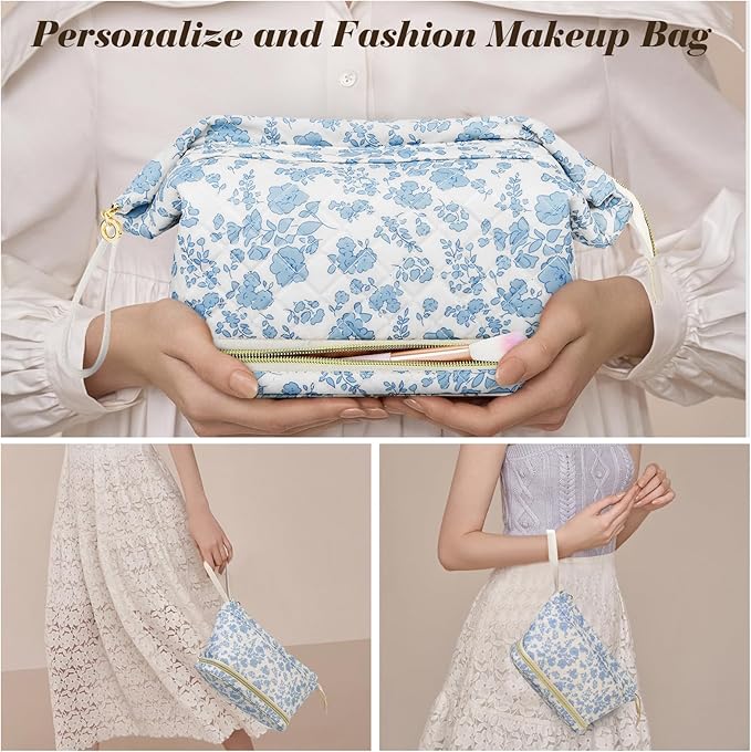 Makeup Bag for Women, Large Make Up Bag Corduroy Cosmetic Bag for Girls, Make up Travel Bag Essentials, Strawbery Cute Toiletry Bag for Women Travel Size Toiletries Bag