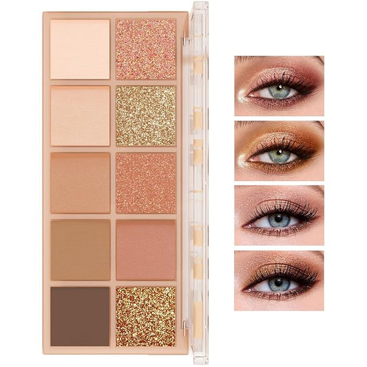10 Colors Makeup Naked Eyeshadow Palette,Nude Matte Shimmer Eyeshadow Palette,Natural Glitter Pigment Eye Shadow Pallete Set Long Lasting & Waterproof Smokey Eye Professional Beauty Makeup Kit #2