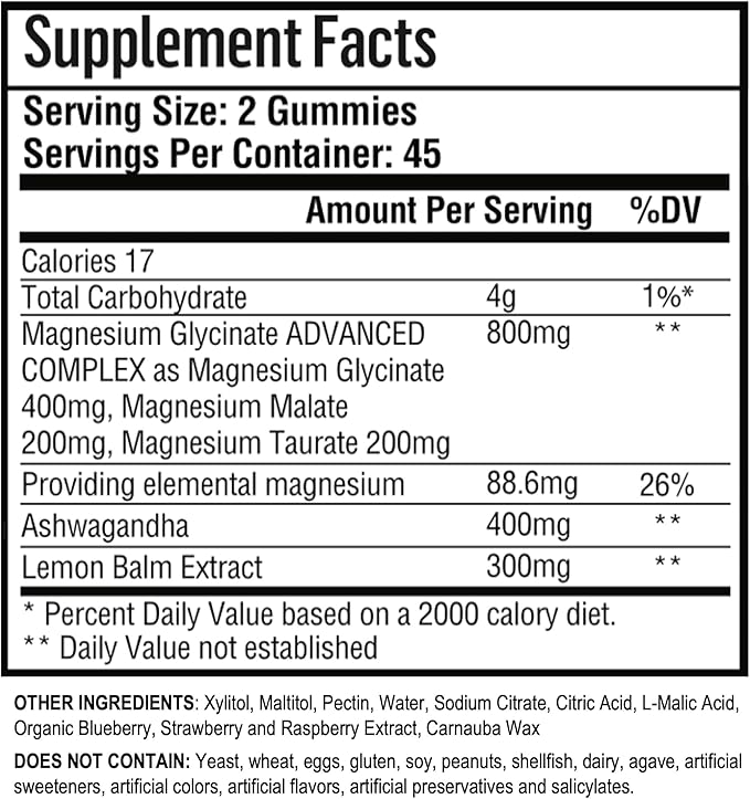 Adndale 180 CT Magnesium Glycinate Gummies 400 mg/Serv, with Ashwagandha, Magnesium Malate & Taurate, Sugar Free Chews for Adults & Kids Relaxation, Stress Relief, Night Rest, Muscle & Cardio Support