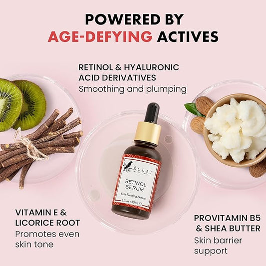 Eclat Skincare Renewing Retinol Serum for Face - Anti Aging Serum with Hyaluronic Acid & Aloe Vera – Hydrates and Improves Fine Lines, Wrinkles, & Dark Spots - Stocking Stuffers for Women 1 Fl Oz