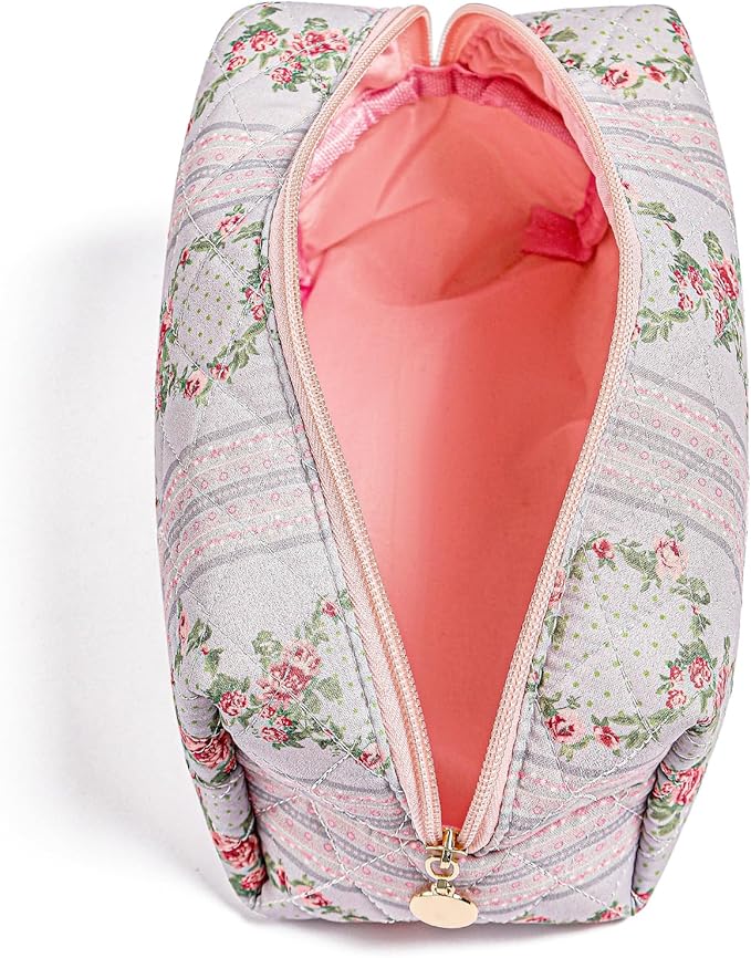 Makeup Bag Travel Cosmetic Bag for Women Girls, Zipper Make Up Pouch, Floral Flowers Toiletry Organizer Makeup, Portable Storage Bag, Cosmetic Travel Cloth Bag (Blue)