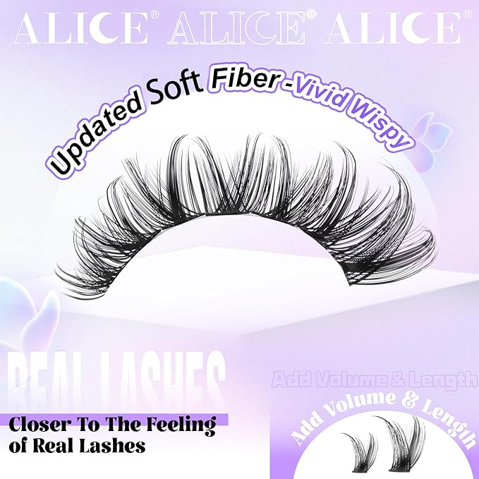 ALICE Lash Clusters Wispy Eyelash Clusters 168pcs 10-18mm Cluster Eyelash Extensions Natural Volume Lash Extensions DIY Individual Lashes Clusters with Soft Thin Band