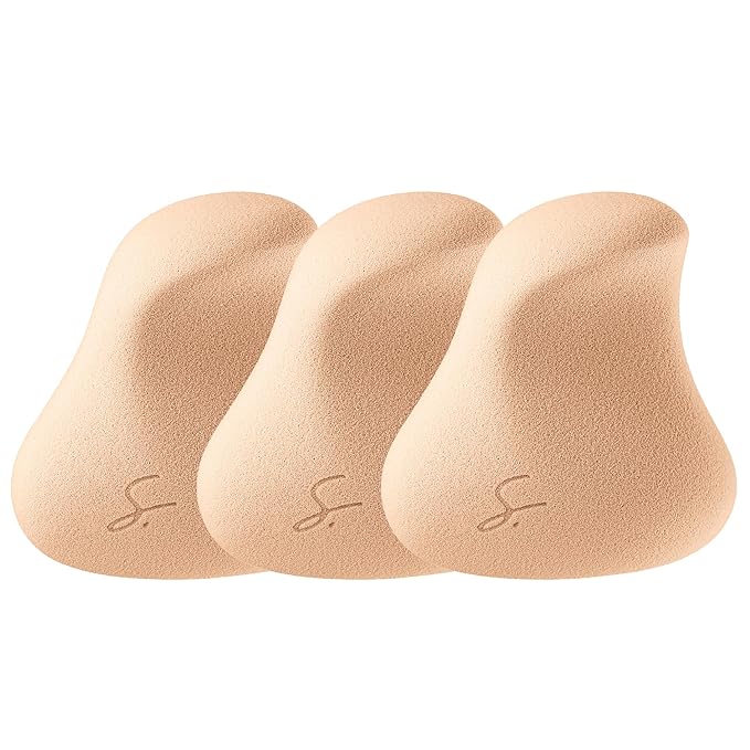 Complexion Pro Beauty Blender Sponge, Peach, 3 Piece Set - Ergonomic Makeup Sponge and Beauty Blender, Essential Make up and Blending, Multipurpose Makeup Kit Facial Sponge