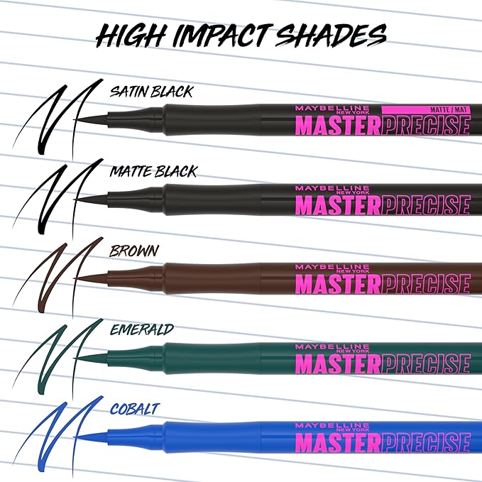 Maybelline Eyestudio Master Precise All Day Waterproof Liquid Eyeliner Makeup, Black, 1 Count (Packaging May Vary)