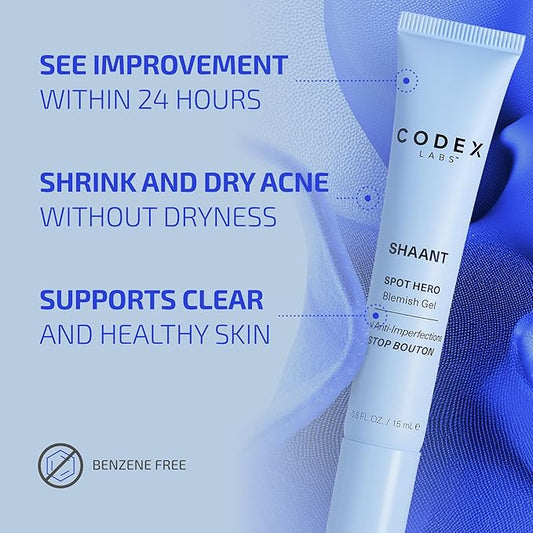 Codex Labs Shaant Spot Hero – Sulfur & Green Tea Gel for Blemish-Prone Skin | Fast-Drying Formula for Clear-Looking Skin | 0.5oz