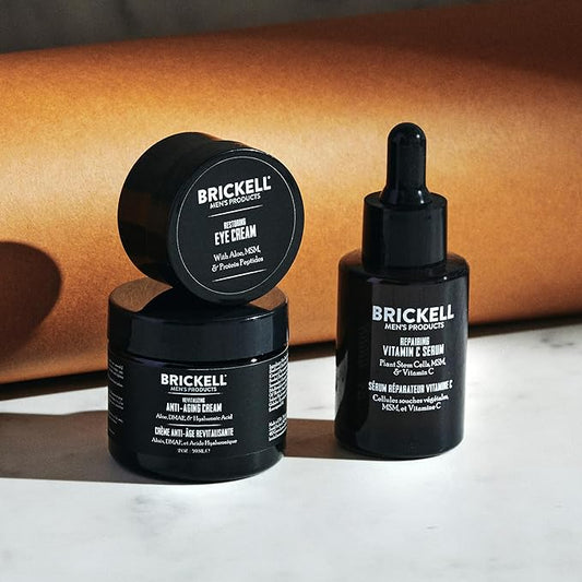 Brickell Men's Advanced Anti-Aging Skin Care Routine, Night Face Cream, Vitamin C Facial Serum and Eye Cream, Natural and Organic, Scented, Skin Care Gift Set