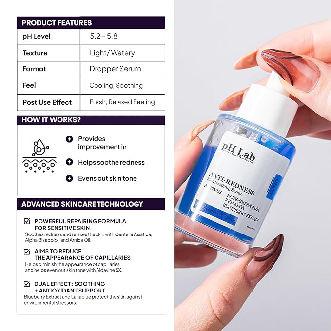 Anti Redness Serum, Reduces Capillary Cracks Appearance, Evens Skin Tone, Skin Soothing and Redness Reform Serum, 1.01 Fl Oz (Pack of 2)