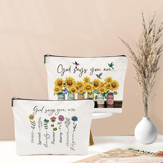 God Says You Are...Christian Gift for Women Inspirational Bible Verse Cosmetic Bags with Zipper Motivational Religious Travel Pouch for Women, Mother, Sister