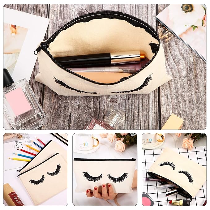 18 Pieces Eyelash Cosmetic Bags Canvas Lash Makeup Bag Travel Make up Pouches Toiletry Bag with Zipper for Women and girls (S, Beige)