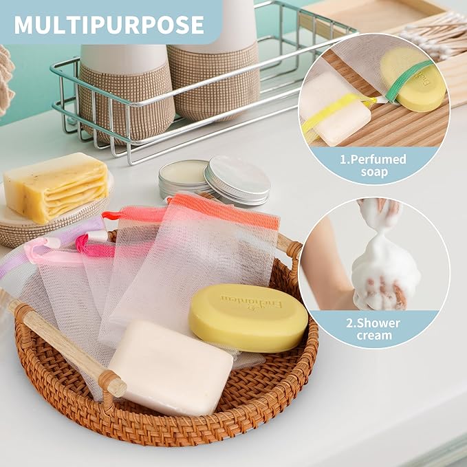 150 Pcs Mesh Soap Bags For Soap Bars, Handmade Bubble Mesh Bags with Drawstring, Exfoliating Shampoo Bag for Foaming and Drying (Multicolor)