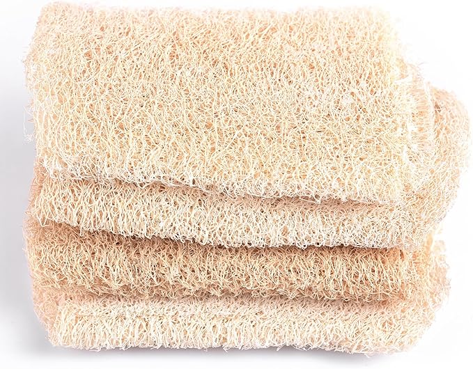 KADS Natural Loofah Sponge, Unbleached, 4 Pcs Luffa in Bulk, Eco Friendly Deep Clean Exfoliating Bath Scrubber for Adults, Men and Women Shower and Body Skin Care (12cm Length)