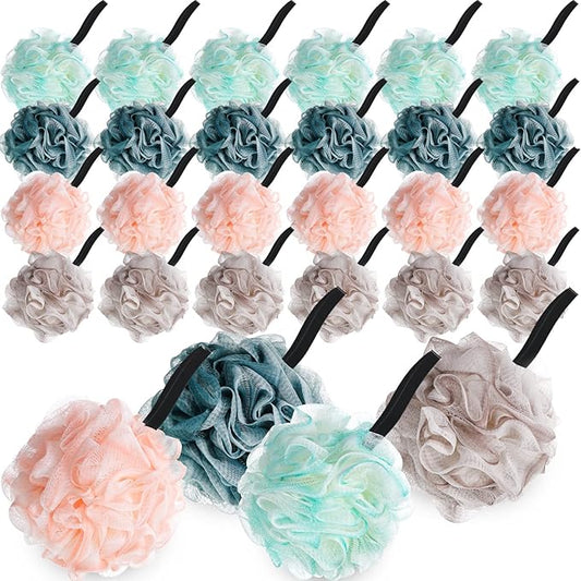 Sunnyray 24 Pcs Loofahs Bulk Bath Shower Sponge 50g Soft Net Body Scrubber Sponge Ball Pouf Bath Scrunchies Shower Loofah for Men and Women Spa Gift