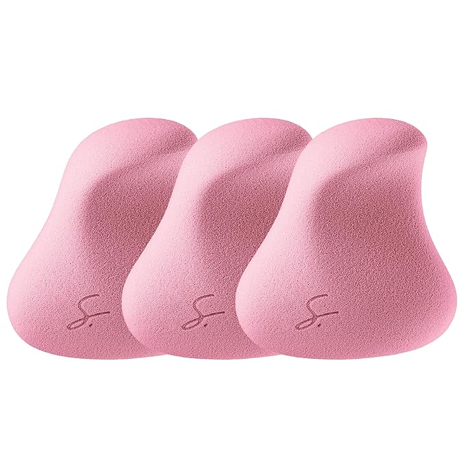 Complexion Pro Beauty Blender Sponge, Pink, 3 Piece Set - Ergonomic Makeup Sponge and Beauty Blender, Essential Make up and Blending, Multipurpose Makeup Kit Facial Sponge