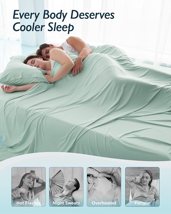 Breescape Cooling Sheet Set King Size - BlendTek™ Dry & Cool Technology for Hot Sleepers and Night Sweats, Q-Max>0.46 Tech, Deep Pocket Up to 18", 360° Elastic Band, Mint Green