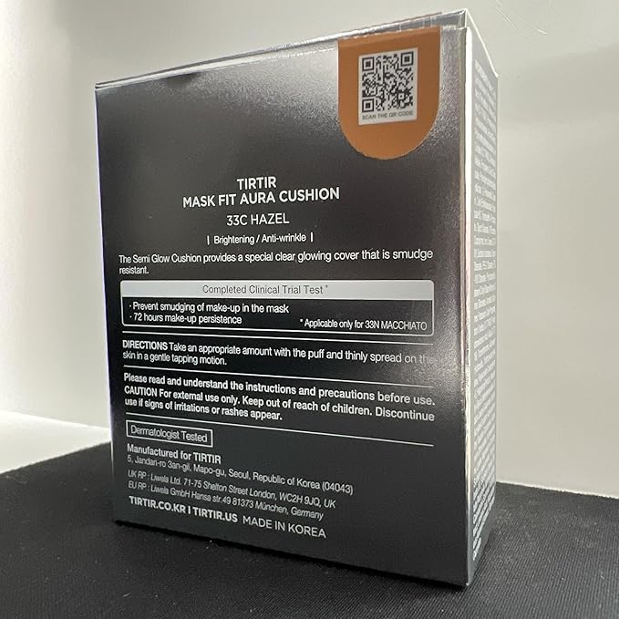 TIRTIR Mask Fit Aura Silver Cushion Foundation | Semi-glow Finish, Natural Coverage, Moisturizing, Lightweight, Korean cushion foundation (#33C Hazel, Full Size, 0.63 Fl Oz)