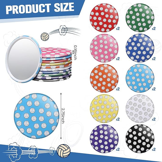 20 Pcs Volleyball Compact Mirrors Gifts Stuff for Team Colorful Pocket Makeup Mirror Bulk 2.76 Inch Portable Volleyball Team Girl Player Accessories Party Favors Supplies