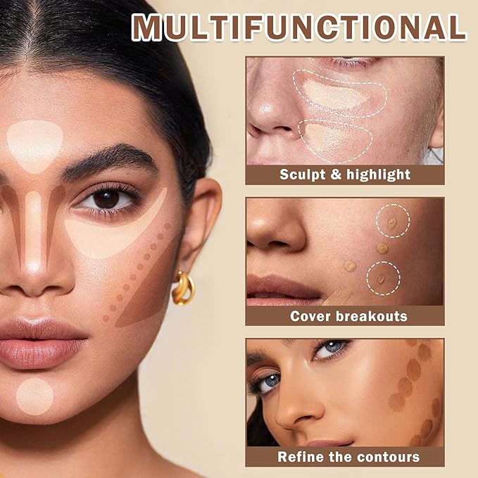 2PCS Under Eye Corrector White Concealer Full Coverage,Pro Cream Concealer Makeup,Waterproof Color Correcting Corrector de Ojeras (01 Ivory White+02 Light Cream)