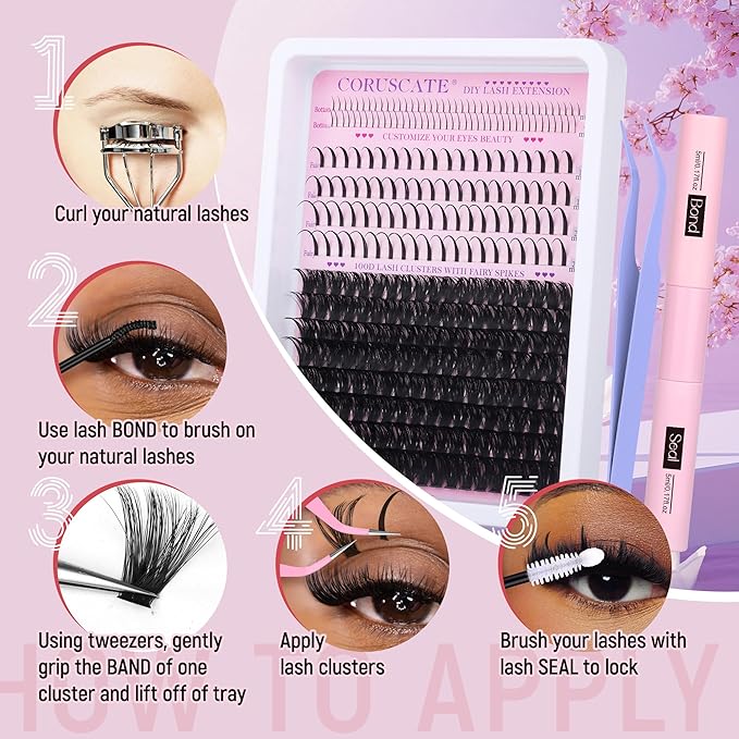 100D Lash Clusters Kit with Bottom Lashes Spikes DIY Lash Extension Kit Thick Cluster Eyelash Extensions 5-20mm Cluster Lashes Strips Eyelash Clusters Individual Lashes Kit with Glue by CORUSCATE